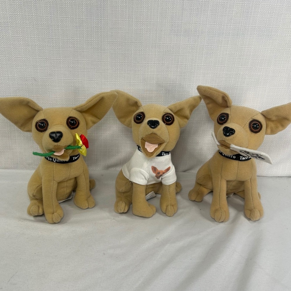 Vintage Taco Bell Chihuahua Plush Set of 3 Yo Quiero Taco Bell 90s Collectibles